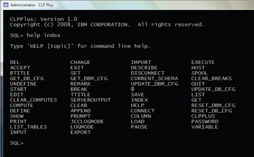 图 1: 在 DB2 9.7 中,可以通过 CLP Plus 界面体验 SQL 兼容性特性